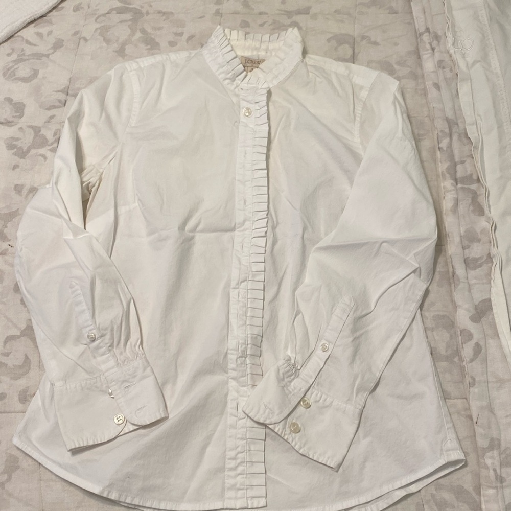 J.Crew White Button Down With Ruffled Collar Size… - image 1